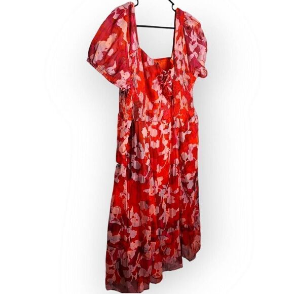 Torrid Women's Plus Size Midi Cotton Clip Dot Lace Up Smocked Dress 1X - Picture 5 of 11